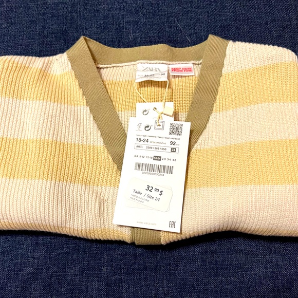 NWT Zara 18-24 months children’s button up beige striped cardigan. - Picture 3 of 6